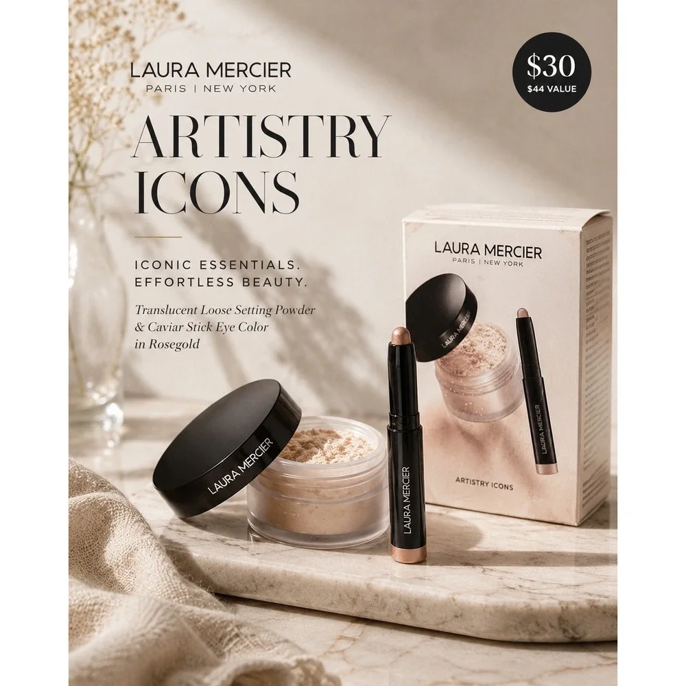 Laura Mercier Artistry Icons Set Translucent Setting Powder & Caviar Stick Duo